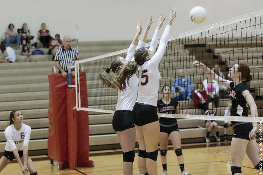 CHS Girls' Volleyball 2015 two blockers